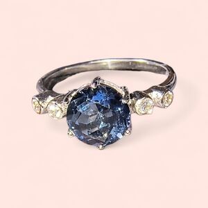 Iolite, White Zircon And Sterling Silver Sparkle Ring NWOT